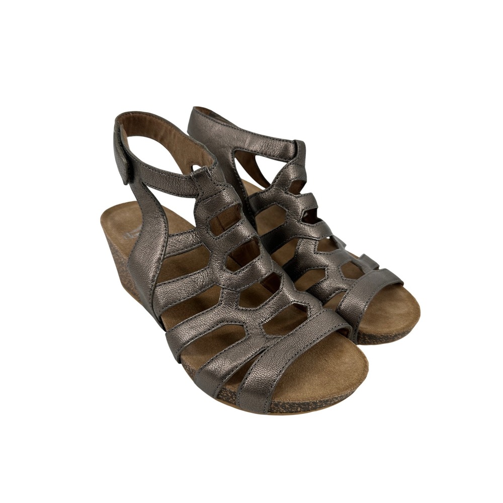 Danksko  Sandals EU 37 Pewter Leather Selina Wedge Travel Walking Comfort Summer